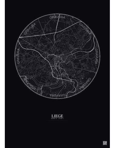 Liege City Map Poster 6km | Gravura – Dark background