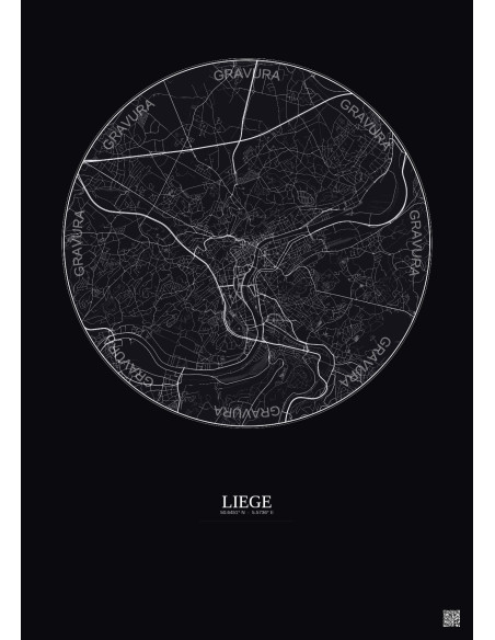 Liege City Map Poster 6km | Gravura – Dark background