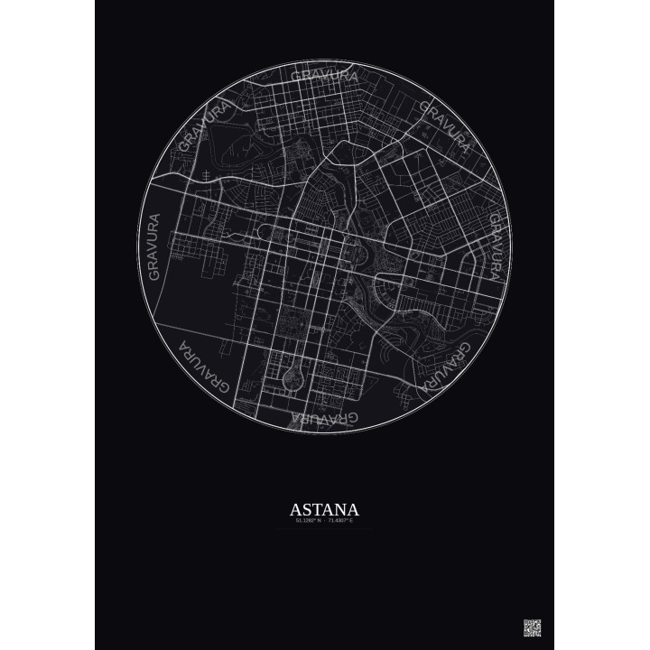 Affiche Astana – Poster carte de ville 6km | Gravura – Fond fonc