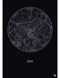 Liege City Map Poster 10km | Gravura – Dark background