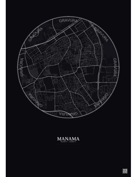 Affiche Manama – Poster carte de ville 2.5km | Gravura – Fond foncé