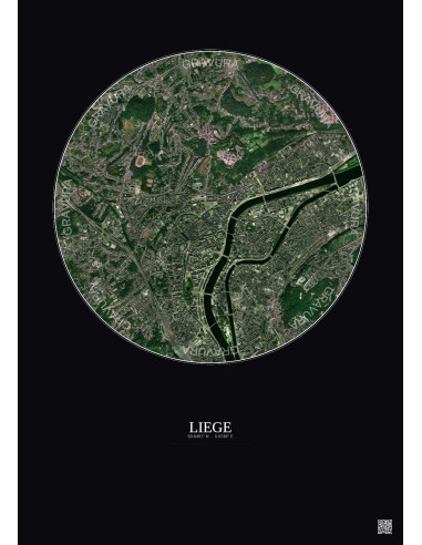 Affiche Liege – Poster vue satellite 2.5km Couleur | Gravura – Fond foncé