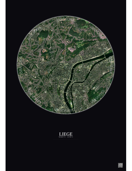 Affiche Liege – Poster vue satellite 2.5km Couleur | Gravura – Fond foncé