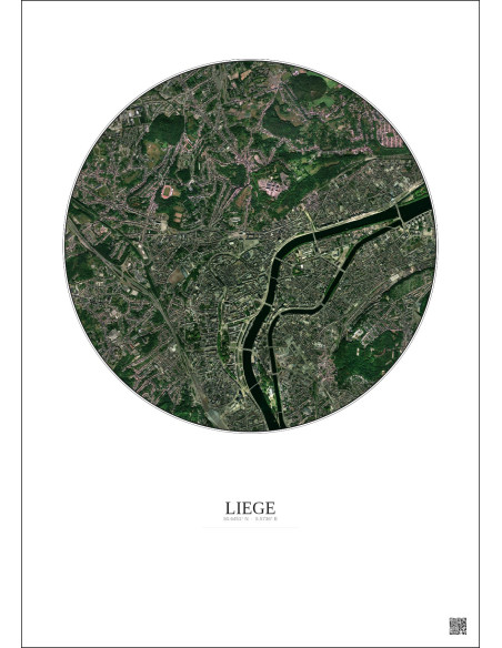 Affiche Liege – Poster vue satellite 2.5km Couleur | Gravura – Fond clair