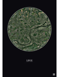 Liege Satellite View Poster 6km Color | Gravura – Dark background