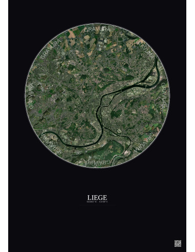 Affiche Liege – Poster vue satellite 6km Couleur | Gravura – Fond foncé