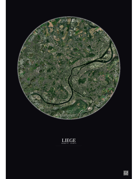 Affiche Liege – Poster vue satellite 6km Couleur | Gravura – Fond foncé