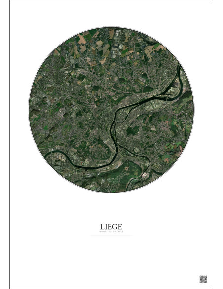 Affiche Liege – Poster vue satellite 6km Couleur | Gravura – Fond clair