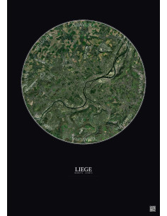 Liege Satellite View Poster 10km Color | Gravura – Dark background