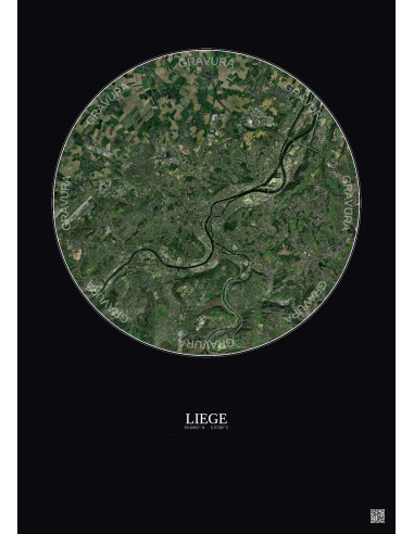 Affiche Liege – Poster vue satellite 10km Couleur | Gravura – Fond foncé