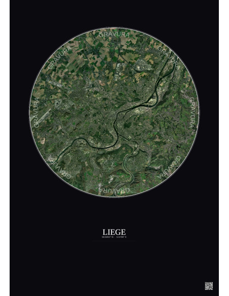 Affiche Liege – Poster vue satellite 10km Couleur | Gravura – Fond foncé