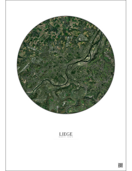 Affiche Liege – Poster vue satellite 10km Couleur | Gravura – Fond clair