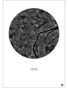 Liege Satellite View Poster 2.5km B&W | Gravura – Light background