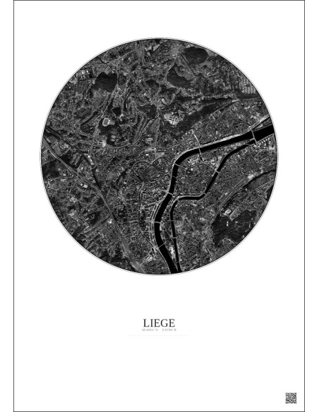 Liege Satellite View Poster 2.5km B&W | Gravura – Light background