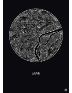 Liege Satellite View Poster 2.5km B&W | Gravura – Dark background