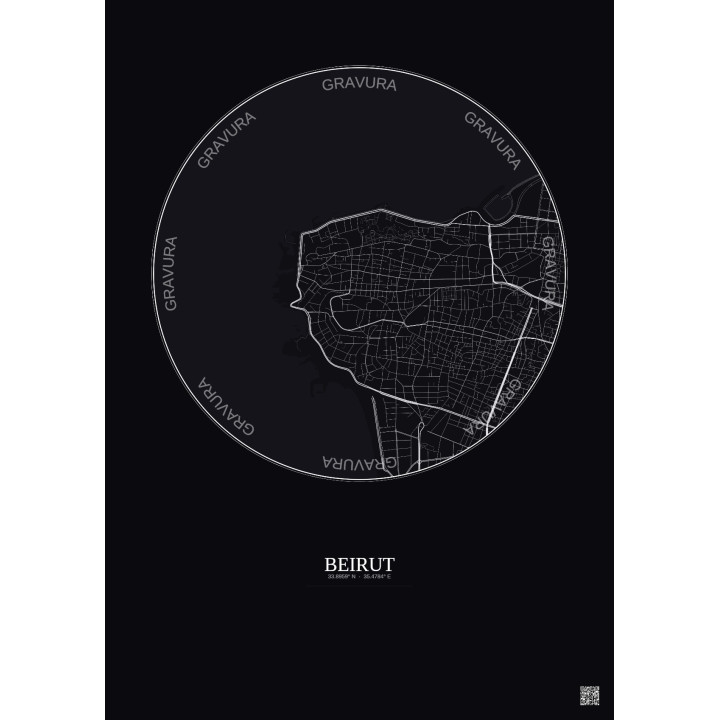 Affiche Beirut – Poster carte de ville 2.5km | Gravura – Fond fo