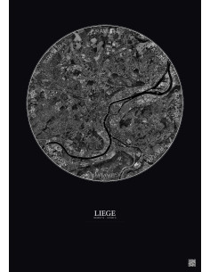 Liege Satellite View Poster 6km B&W | Gravura – Dark background