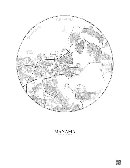 Affiche Manama – Poster carte de ville 10km | Gravura – Fond clair