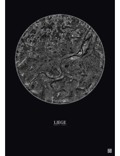 Liege Satellite View Poster 10km B&W | Gravura – Dark background