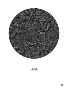 Liege Satellite View Poster 10km B&W | Gravura – Light background