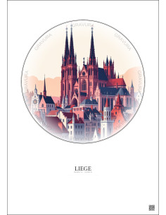 Liege Vintage Travel Poster – Cathedrale Saint Paul De Liege | Gravura – Light background