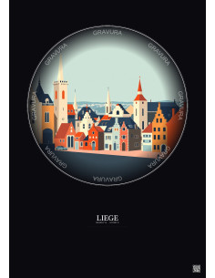 Liege Vintage Travel Poster – Liege | Gravura – Dark background