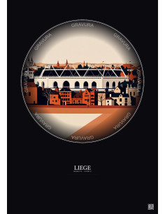 Liege Vintage Travel Poster – Stade Maurice Dufrasne | Gravura – Dark background