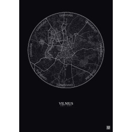 Affiche Vilnius – Poster carte de ville 10km | Gravura – Fond fo