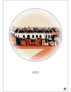 Liege Vintage Travel Poster – Stade Maurice Dufrasne | Gravura – Light background
