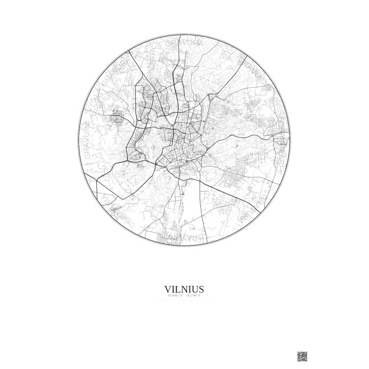 Affiche Vilnius – Poster carte de ville 10km | Gravura – Fond cl