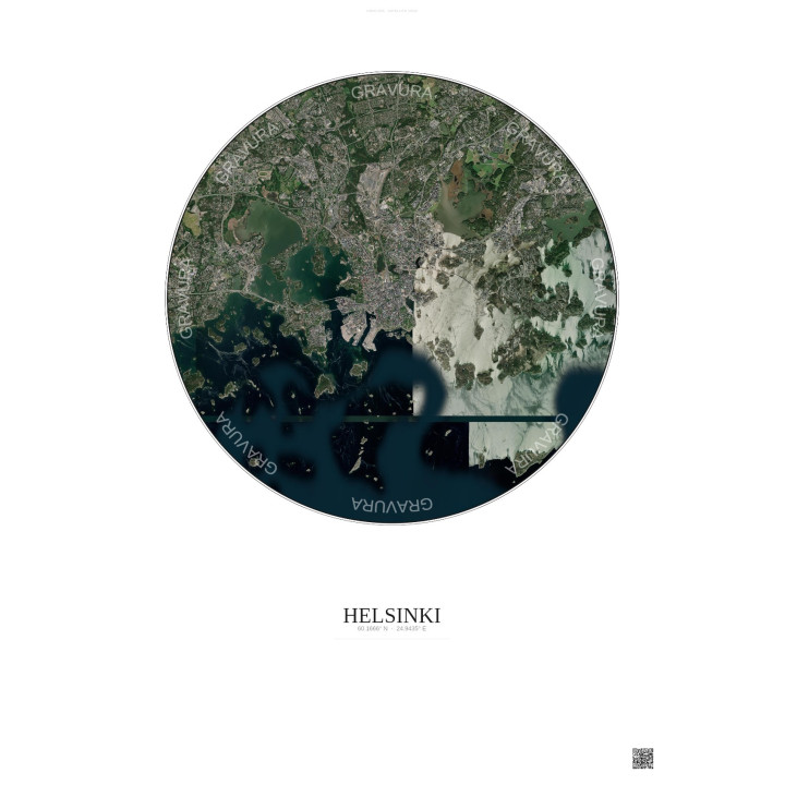 Affiche Helsinki – Poster vue satellite 10km Couleur | Gravura – Fond clair