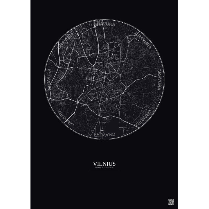 Affiche Vilnius – Poster carte de ville 6km | Gravura – Fond fon