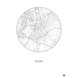 Affiche Vilnius – Poster carte de ville 6km | Gravura – Fond cla