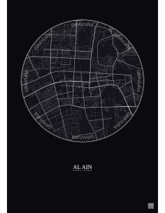 Affiche Al Ain – Poster carte de ville 5km | Gravura – Fond foncé