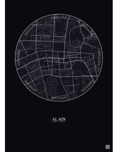 Affiche Al Ain – Poster carte de ville 5km | Gravura – Fond foncé