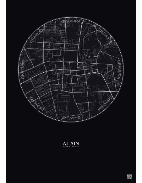 Affiche Al Ain – Poster carte de ville 5km | Gravura – Fond foncé