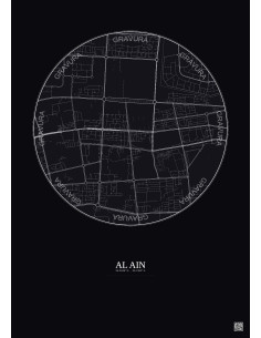 Affiche Al Ain – Poster carte de ville 2.5km | Gravura – Fond foncé