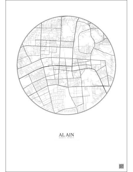 Affiche Al Ain – Poster carte de ville 5km | Gravura – Fond clair