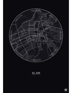 Affiche Al Ain – Poster carte de ville 10km | Gravura – Fond foncé