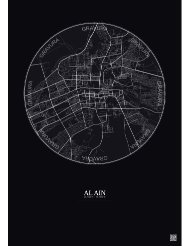 Affiche Al Ain – Poster carte de ville 10km | Gravura – Fond foncé