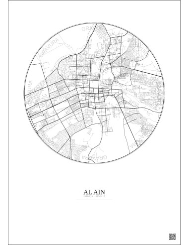 Affiche Al Ain – Poster carte de ville 10km | Gravura – Fond clair