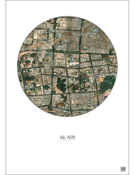 Affiche Al Ain – Poster vue satellite 2.5km Couleur | Gravura – Fond clair