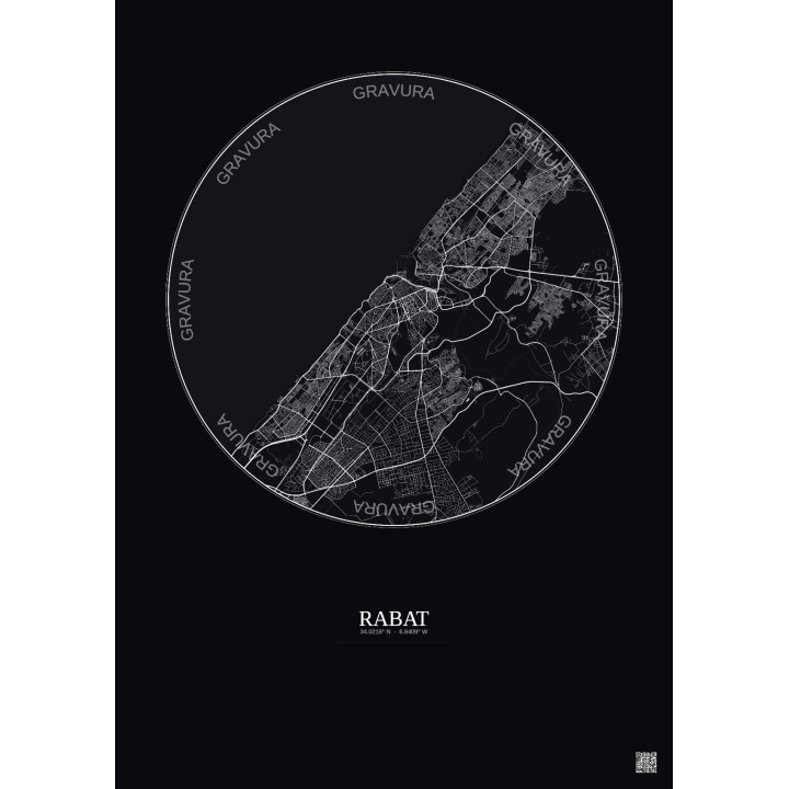 Affiche Rabat – Poster carte de ville 10km | Gravura – Fond fonc