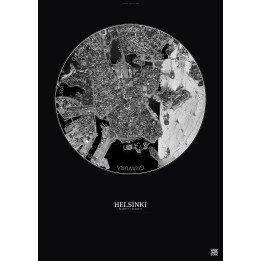 Affiche Helsinki – Poster vue satellite 2.5km N&B | Gravura – Fond foncé