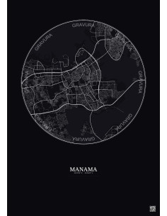 Affiche Manama – Poster carte de ville 6km | Gravura – Fond foncé