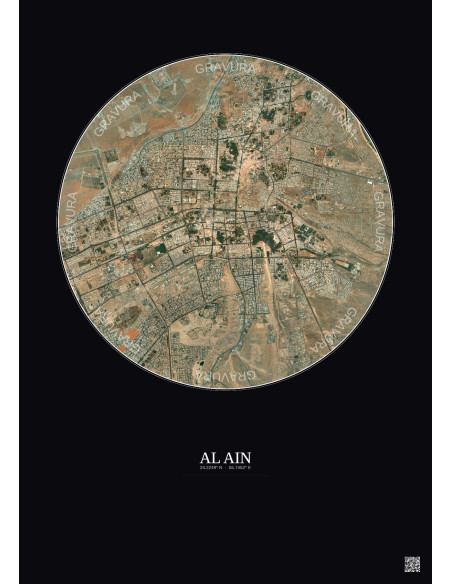 Affiche Al Ain – Poster vue satellite 10km Couleur | Gravura – Fond foncé