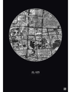 Affiche Al Ain – Poster vue satellite 2.5km N&B | Gravura – Fond foncé