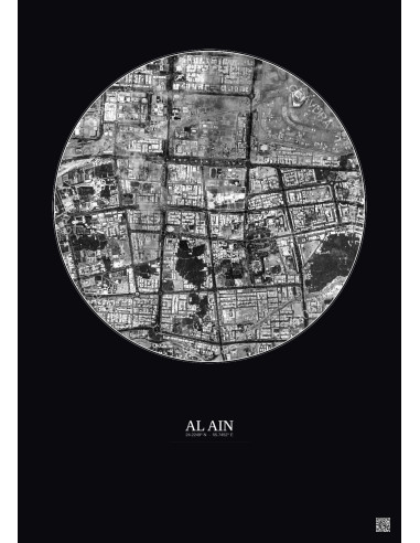 Affiche Al Ain – Poster vue satellite 2.5km N&B | Gravura – Fond foncé