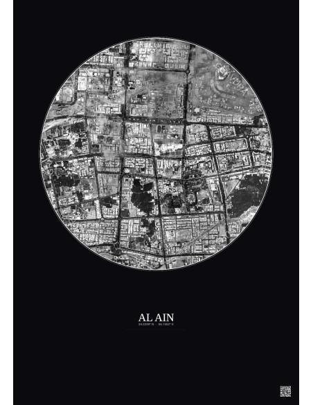Affiche Al Ain – Poster vue satellite 2.5km N&B | Gravura – Fond foncé