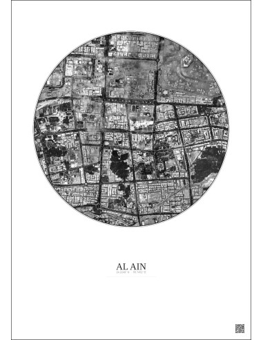 Affiche Al Ain – Poster vue satellite 2.5km N&B | Gravura – Fond clair